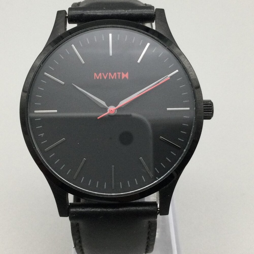 MVMT Classic Watch Men 40mm Black Stainless Steel Case Leather Band New Battery